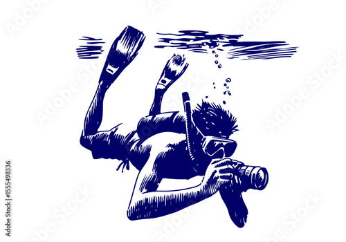 Snorkeler sketch hand drawn vector illustration