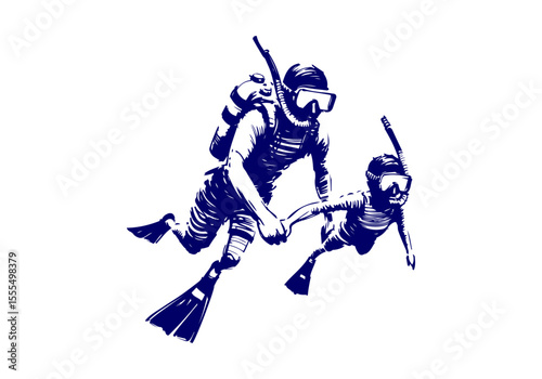 Snorkeler sketch hand drawn vector illustration