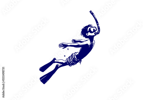 Snorkeler sketch hand drawn vector illustration