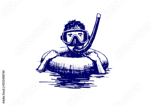 Snorkeler sketch hand drawn vector illustration