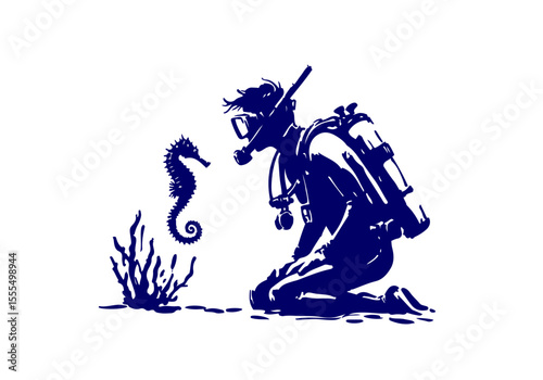 Snorkeler sketch hand drawn vector illustration