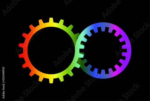 Rainbow infinity symbol gear pieces. Vector isolated on black background.	
