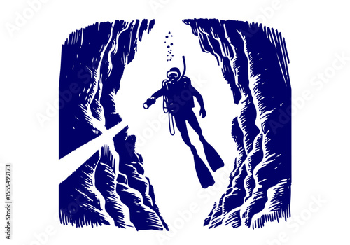 Snorkeler sketch hand drawn vector illustration