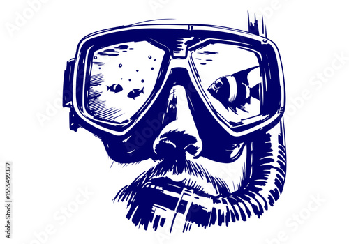 Snorkeler sketch hand drawn vector illustration