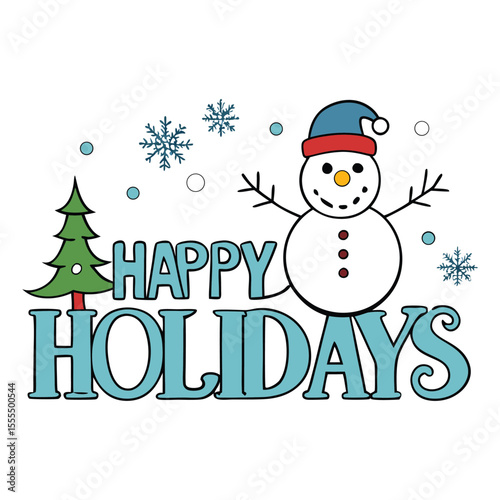 A festive snow-filled design with delicate flakes falling gently around the cheerful “Happy Holidays” text, creating a warm and joyful winter celebration vibe.
