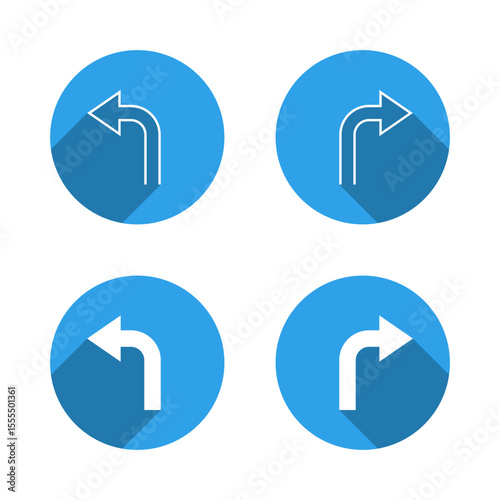 Two way turn arrow icon. Left and right turn sign with long shadow