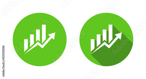 Business growth bar chart icon with long shadow. Graph enhancement sign symbol