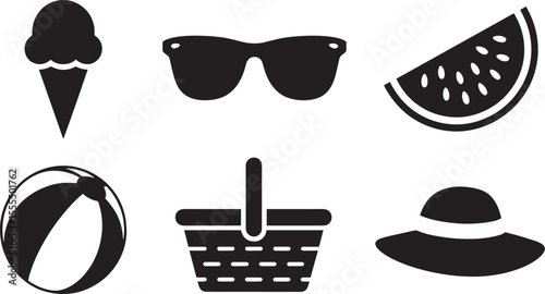 Summer objects icons cream sunglasses