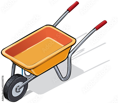 Cartoon Wheelbarrow - Yellow and Red Garden Tool Vector

