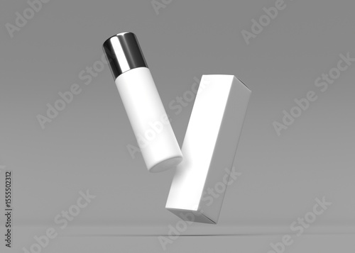 Elegant White Cosmetic Bottle and Box Mockup with Silver Cap