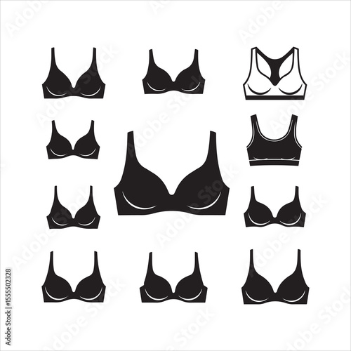 Collection of black bra silhouettes showing different styles and designs