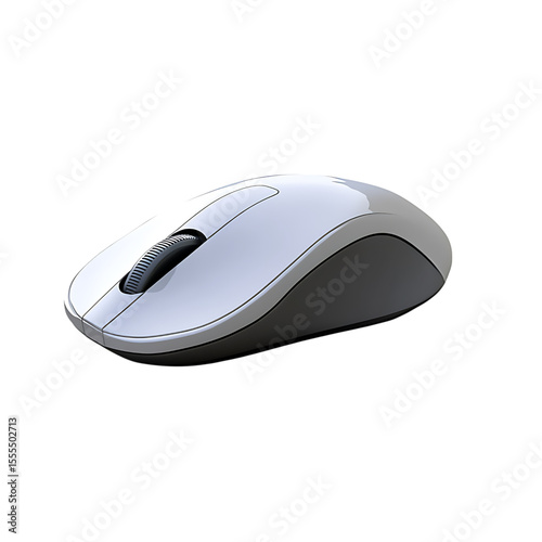 Simple silver computer mouse, closeup view on transparent background