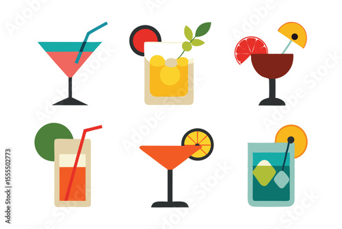set of cocktails drink vector illustration on white background