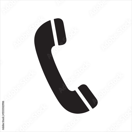 Simple black silhouette of a classic telephone handset on a white background
