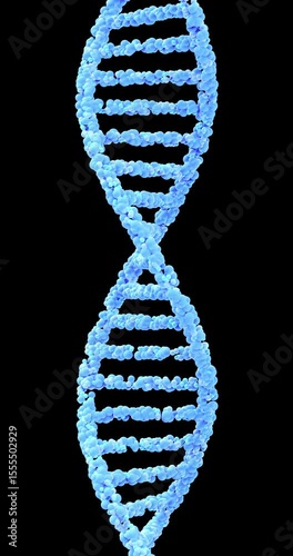 DNA Helix Animation, Futuristic Blue Molecular Structure. Repeatable footage with alpha channel by 3d rendering. Vertical video.