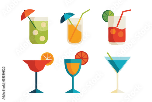set of cocktails icon isolated on white background