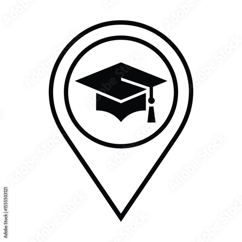 Educational GPS: A sleek vector illustration depicts a GPS pin symbol, overlaid with a graduation cap within a circle, indicating the pinpoint location of education. 