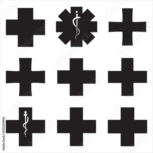 Collection of medical cross symbols and caduceus emblematic designs