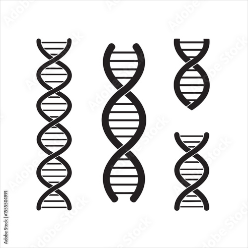 Multiple black dna double helix structures on a white background