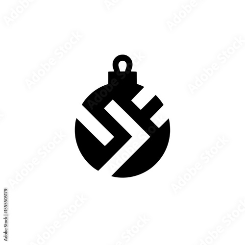 Bomb Icon with Abstract Hook-Shaped Ornament Element