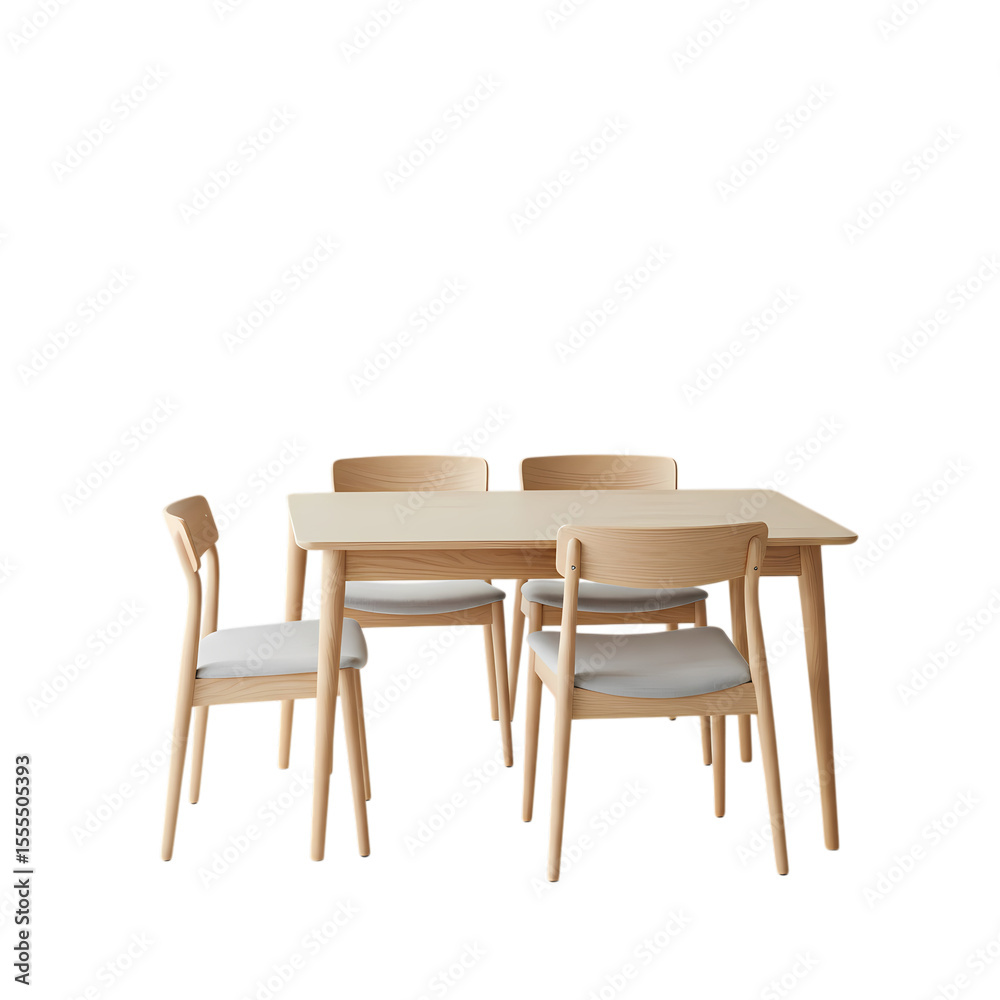 Fototapeta premium Modern Dining Set: Light Wood Table & Chairs