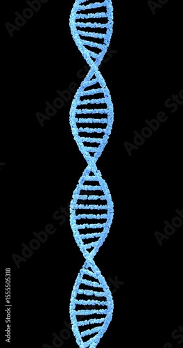 DNA Helix Animation, Futuristic Blue Molecular Structure. Repeatable footage with alpha channel by 3d rendering. Vertical video.