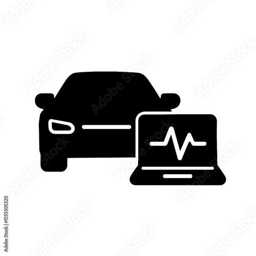 Car diagnostics icon with vehicle and laptop – solid