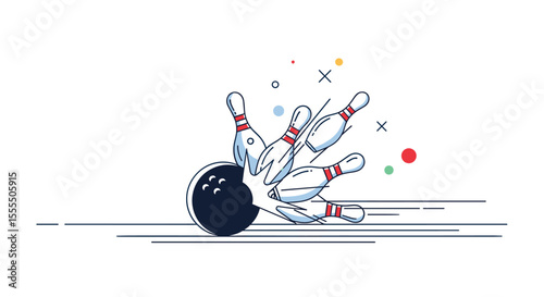 A Bowling Ball Strikes Multiple Pins Causing Them to Scatter Across the Alley