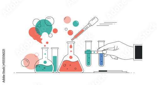 Illustrative Depiction of Scientific Experimentation and Chemical Reactions in a Laboratory Setting