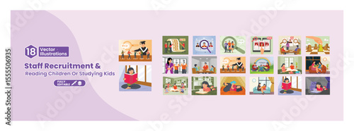 Set illustrations of recruitment and children educational activities. Mega set.