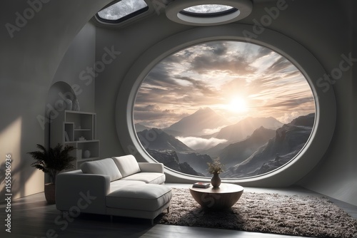 Serene Mountain View from Modern Minimalist Living Room
