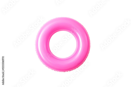 Vibrant pink inflatable swim ring isolated against a plain background for summer recreation on transparent background