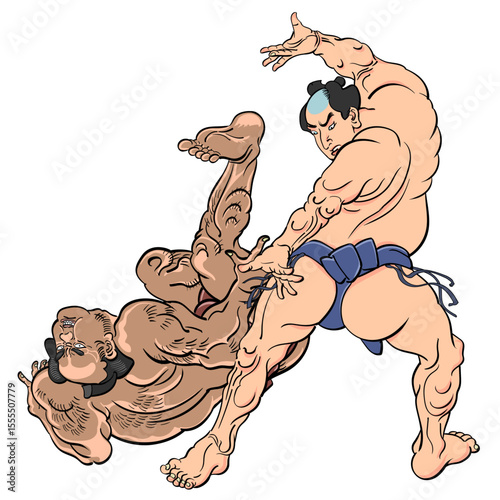 投げ飛ばす力士-決まり手