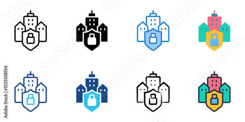 Secure facility icon set multiple style collection 
