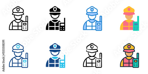 Security officer icon set multiple style collection 
