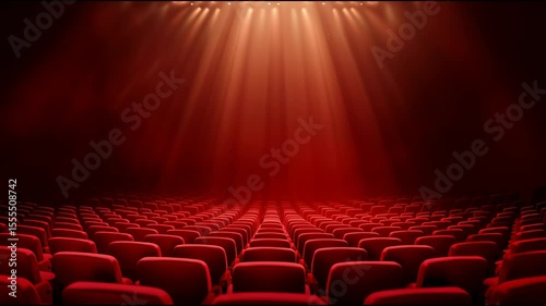 Empty Red Theater Seats Await Audience in Dark Auditorium