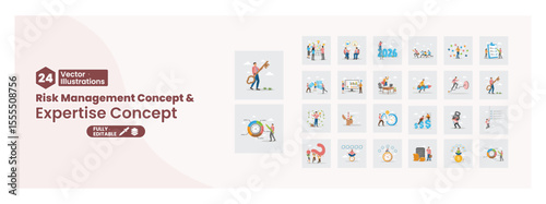 Illustrative set depicting risk management and financial expertise concepts. Mega set.