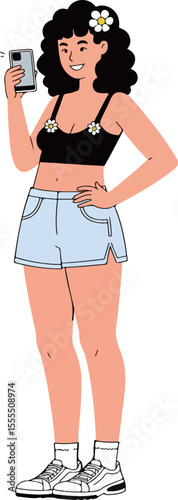 Woman taking a selfie in summer outfit