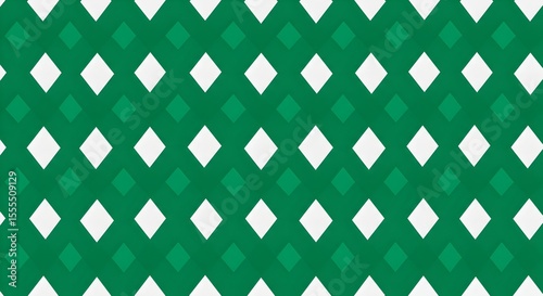Classic Green and White Harlequin Diamond Pattern background 