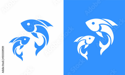 Abstract Fish Silhouette Logo Modern Symbolic Design in Blue and White
