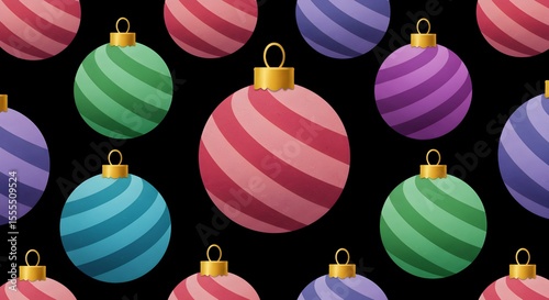 Seamless Pattern of Colorful Christmas Ornaments with Gold Caps