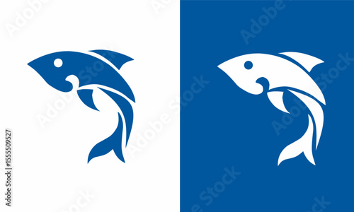 Abstract Fish Silhouette Logo Modern Symbolic Design in Blue and White