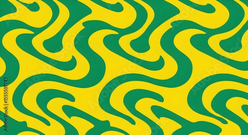 Bright Yellow and Green Wavy Line Pattern background 