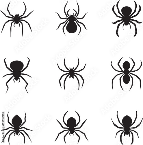 Silhouettes of black spiders Halloween vector insect set 