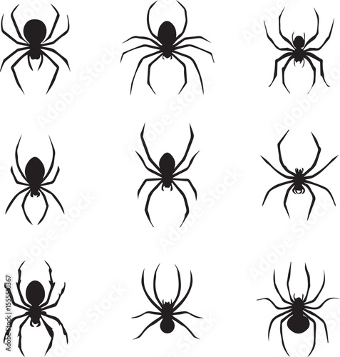 Silhouettes of black spiders Halloween vector insect set 