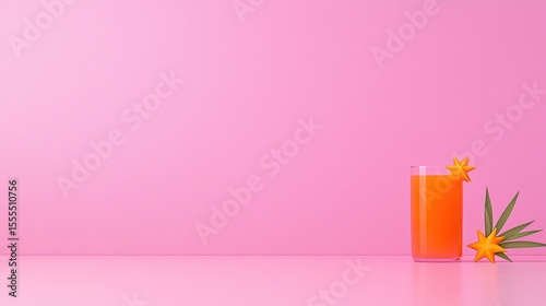 Refreshing Orange Juice with Starfruit on a Pink Background