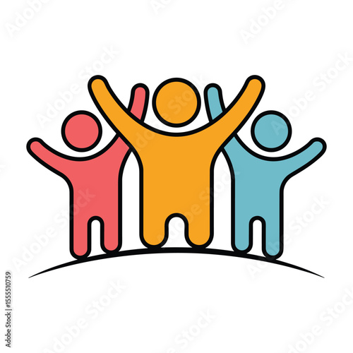 Embracing Togetherness: A stylized image captures a trio of figures with arms raised in a vibrant display of unity, solidarity, and shared joy, radiating energy and connection.