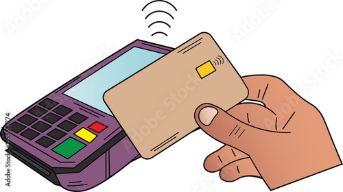 The Illustration of cashless payment using tap feature credit card