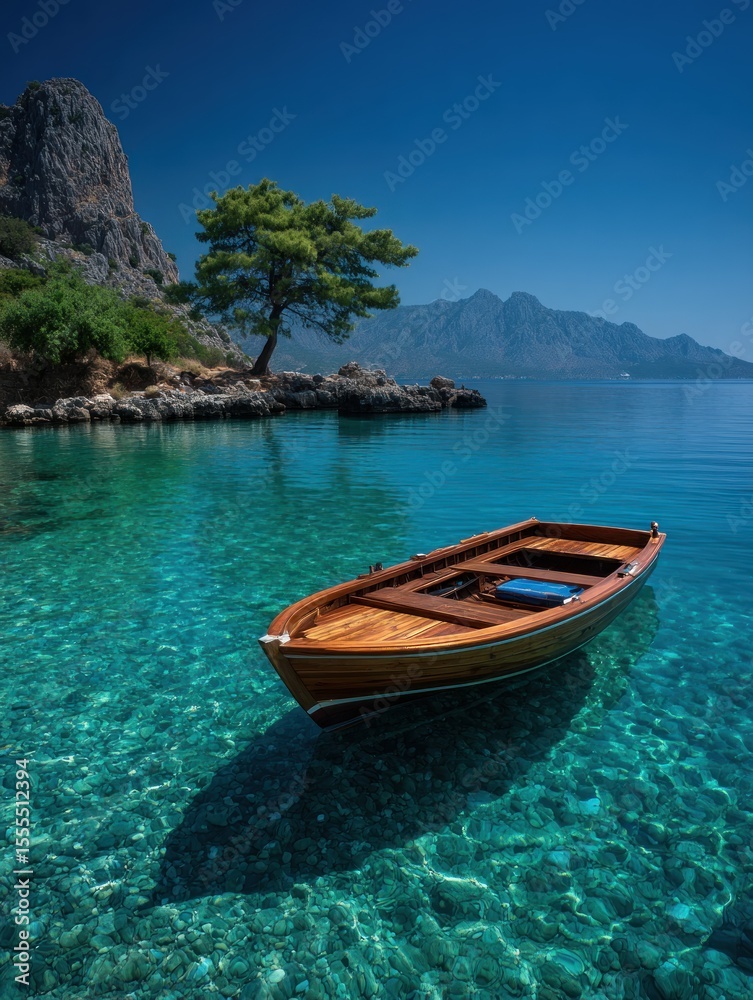 Fototapeta premium Tranquil cove with wooden boat