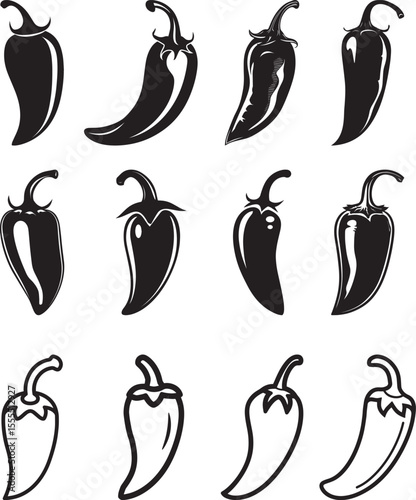 Set of Jalapeno icon clean simple silhouette